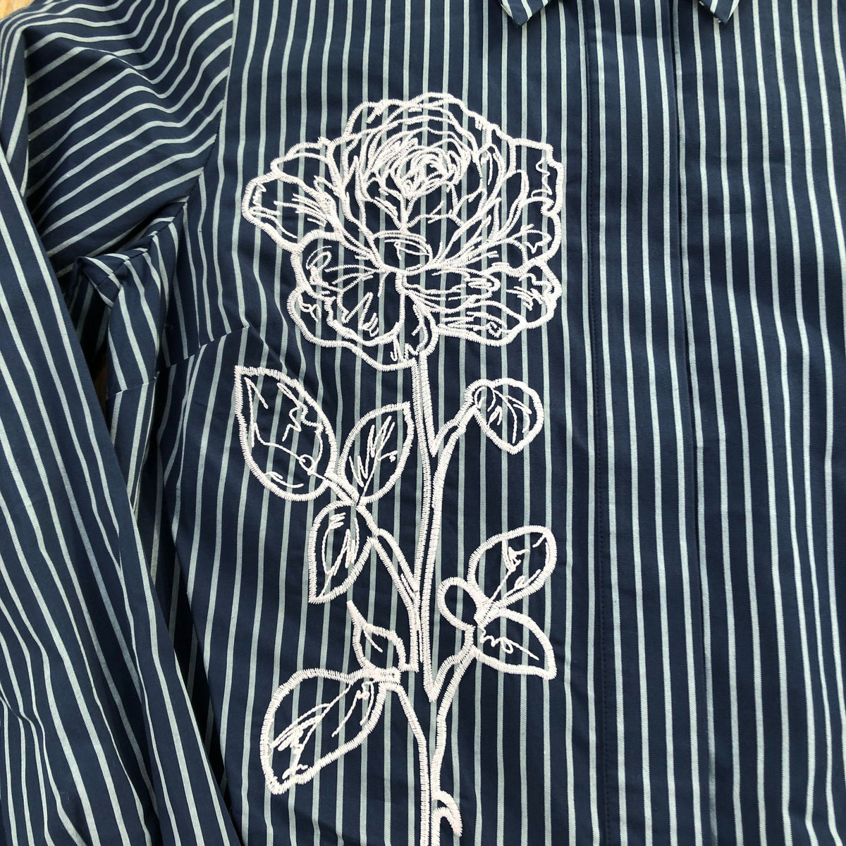 River Island Striped Shirt Ladies Blue White Floral Embroidery Size 8