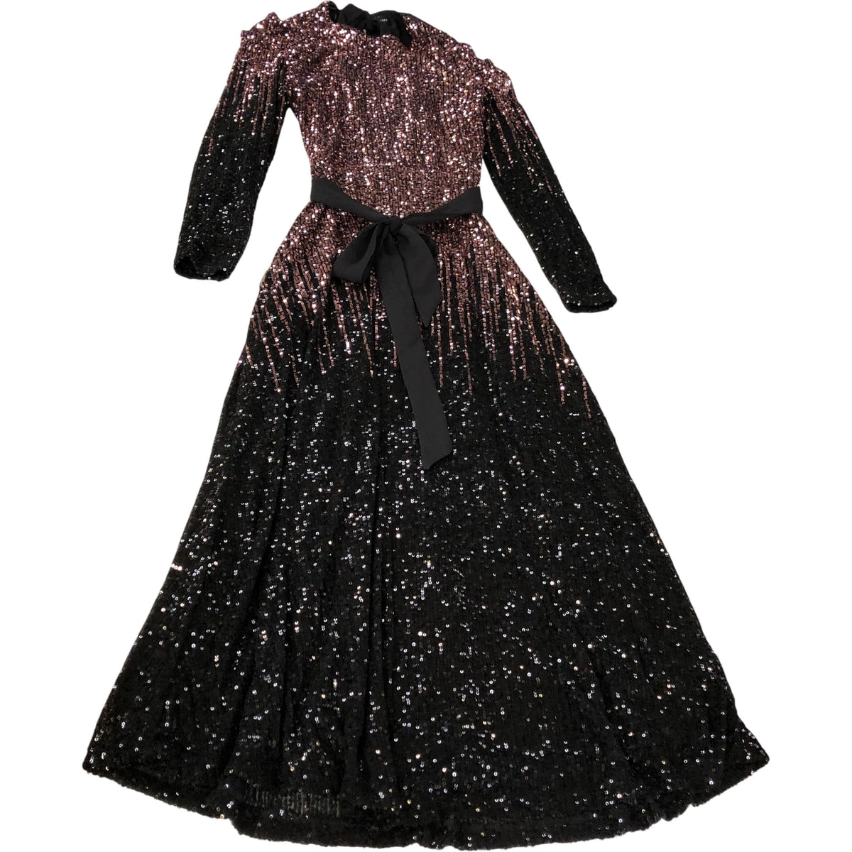 Love And Roses UK8 Women's Sequin Long Sleeve Dress Black Pink Belted