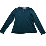 Ruffled Top Long Sleeve Green Cotton Blend Size L