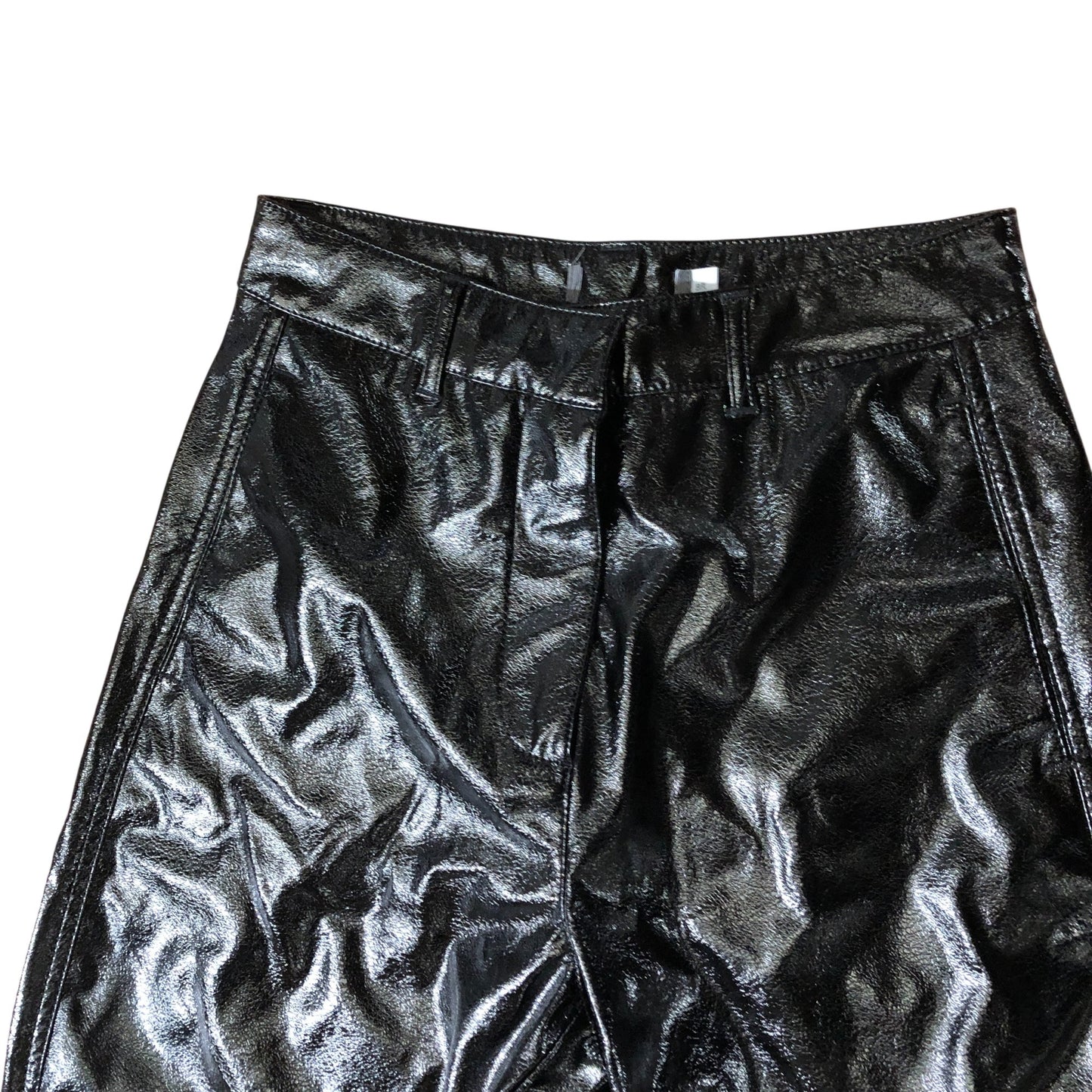 Branded High Shine Black Trousers Women's Faux Leather UK8