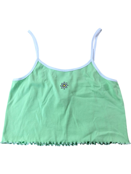 RIVER ISLAND Girls Cropped Tank Top UK13-14 Light Green Daisy Detail Fashion