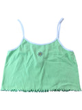 RIVER ISLAND Girls Cropped Tank Top UK13-14 Light Green Daisy Detail Fashion