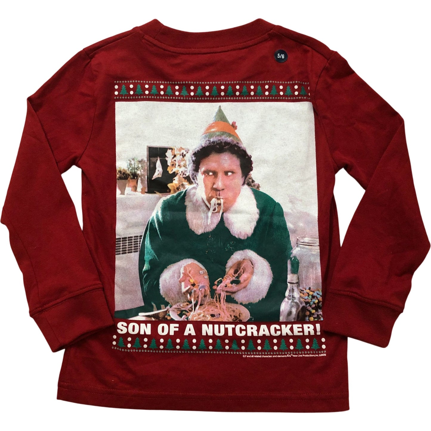 Kids Long Sleeve T-Shirt 5-6 Years Red Elf 'Son of a Nutcracker' Design Top