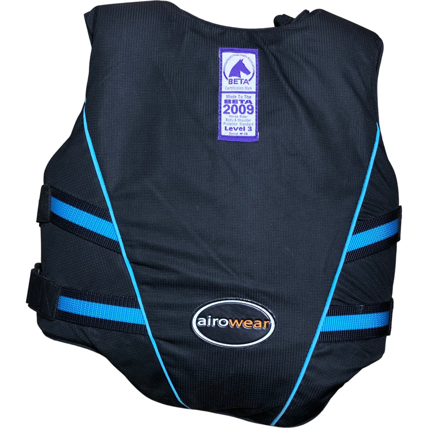 Airowear Equestrian Body Protection Y2 Short Black Turquoise Level 3 Safety Vest