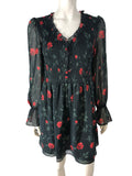 River Island Floral Smocked Dress Women's Black Red Rose Print Size UK6