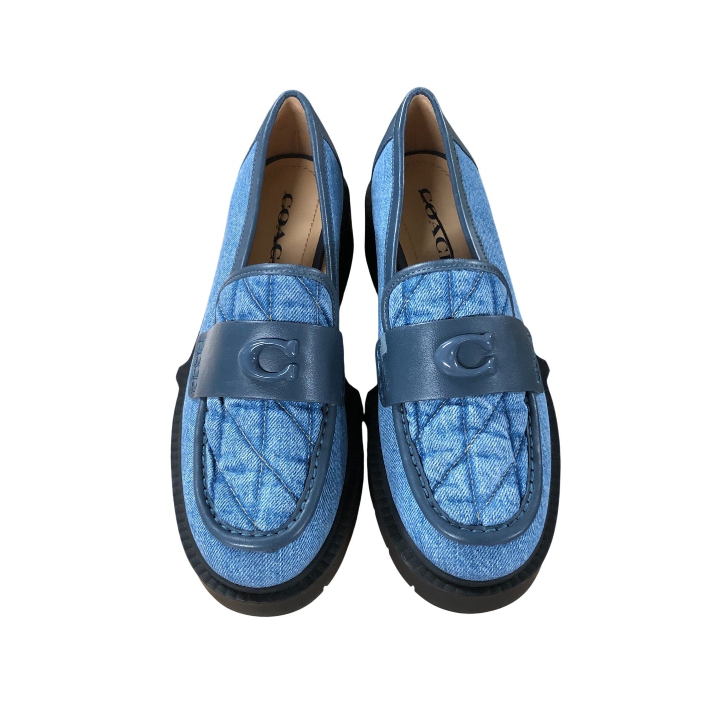 Coach Denim Loafers UK 4 Women's Platform Casual Blue Quilted Style