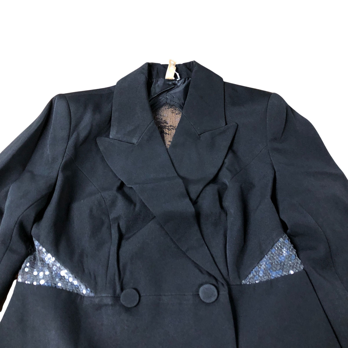 Black Double Breasted Jacket Women's Sequin Detail