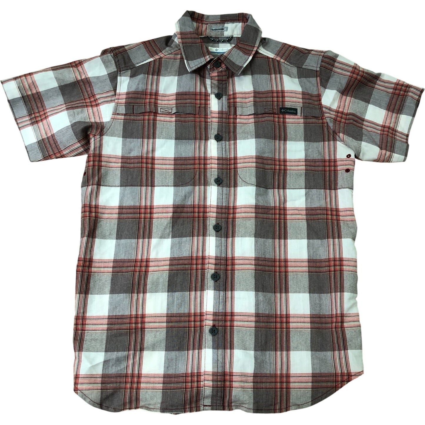 Columbia Short Sleeve Shirt S/P Men's Check Plaid Casual Outdoor Red Brown