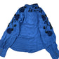 Women's Blue Blouse Cotton Floral Embroidery Long Sleeve