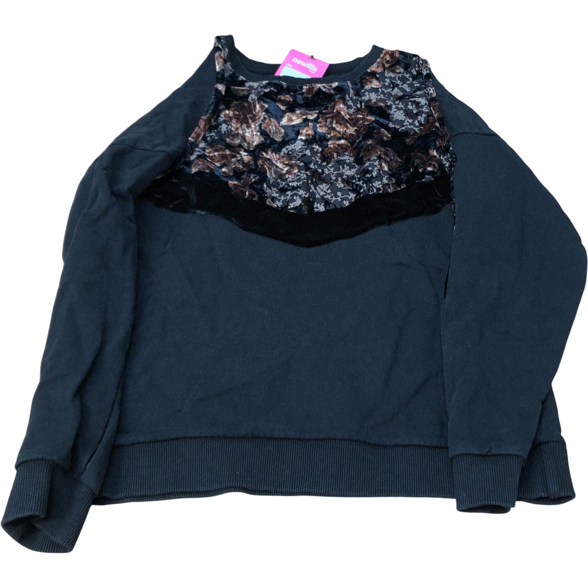 River Island Floral Velvet Sweatshirt UK 12 Women's Black Long Sleeve Top