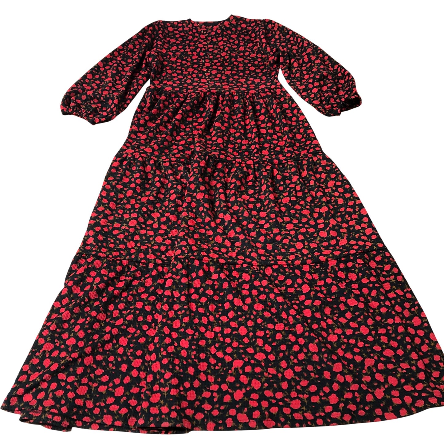 Floral Print Maxi Dress Red Black Long Sleeve Size 22
