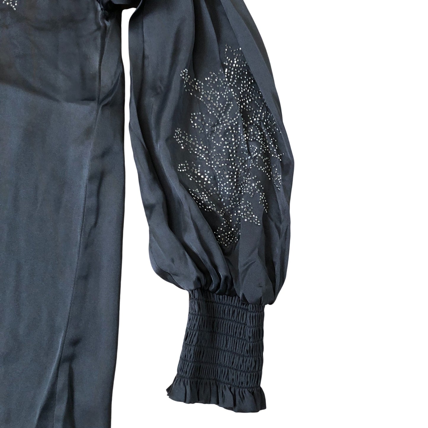 Branded Long Sleeve Blouse Women's Embellished Black Polyester Top UK8