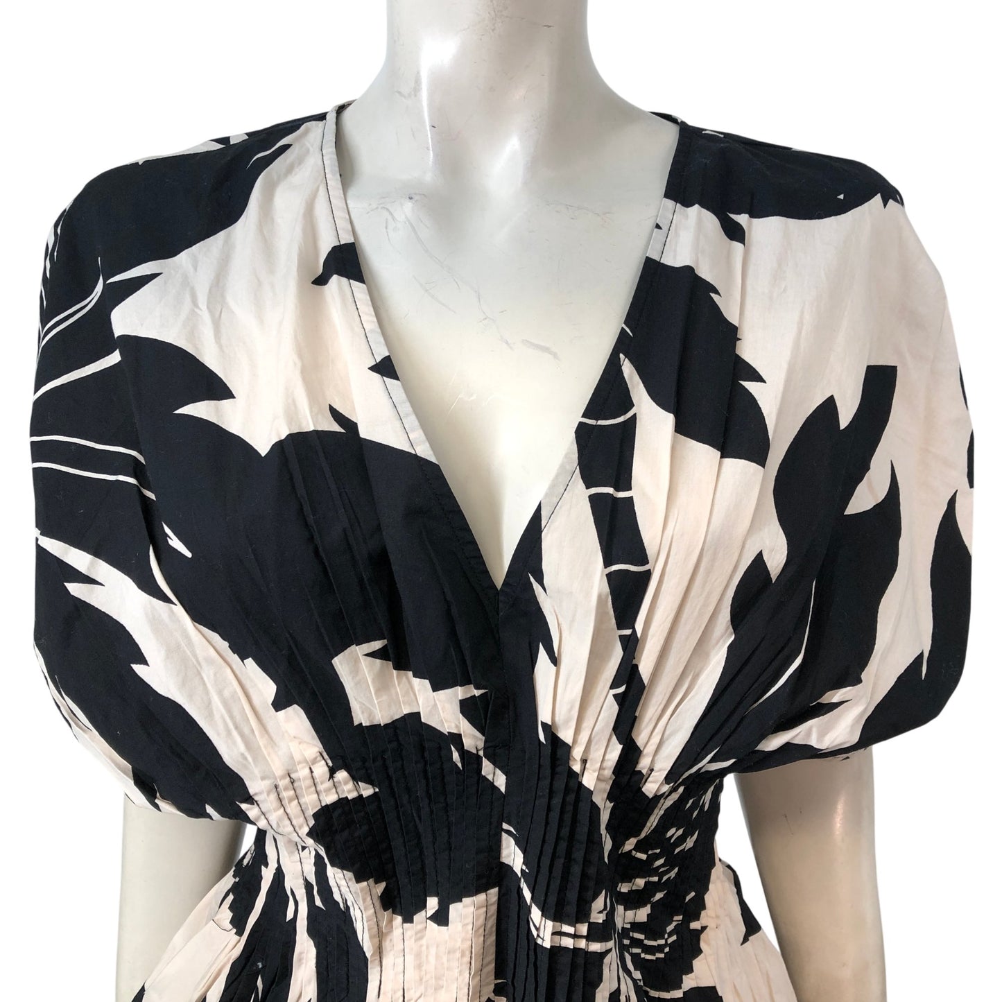 River Island Size 8 Women's Blouse Black Floral Puff Sleeve Top