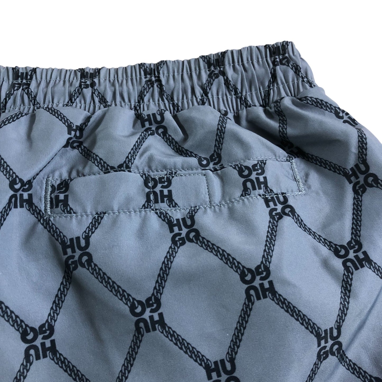 Hugo Boss Swim Shorts Size S Men's Grey Polyester Chain Pattern Quick Dry