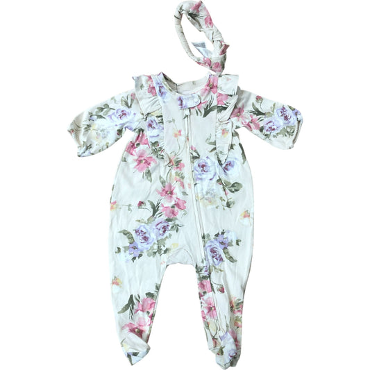 Baby Floral Print Playsuit 0-3 Months Girls Ruffle Sleeves Cotton