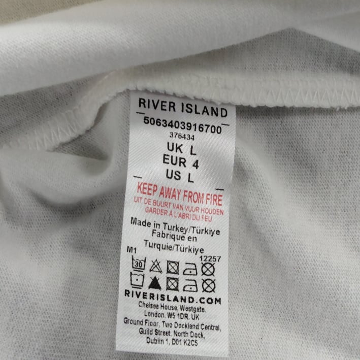 River Island Oversized T-Shirt UK L Mens White Graphic SAINT Print