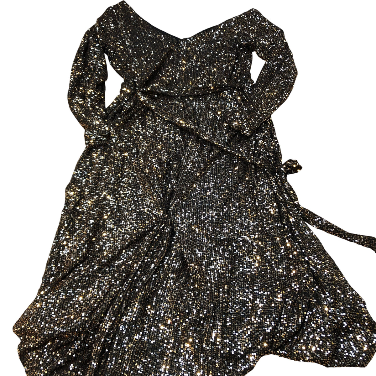 Evening Dress UK20 Women's Long Sequin Black Gold Glittery Party
