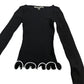 River Island Black Ribbed Long Sleeve Top UK XS Women's Wave Hem