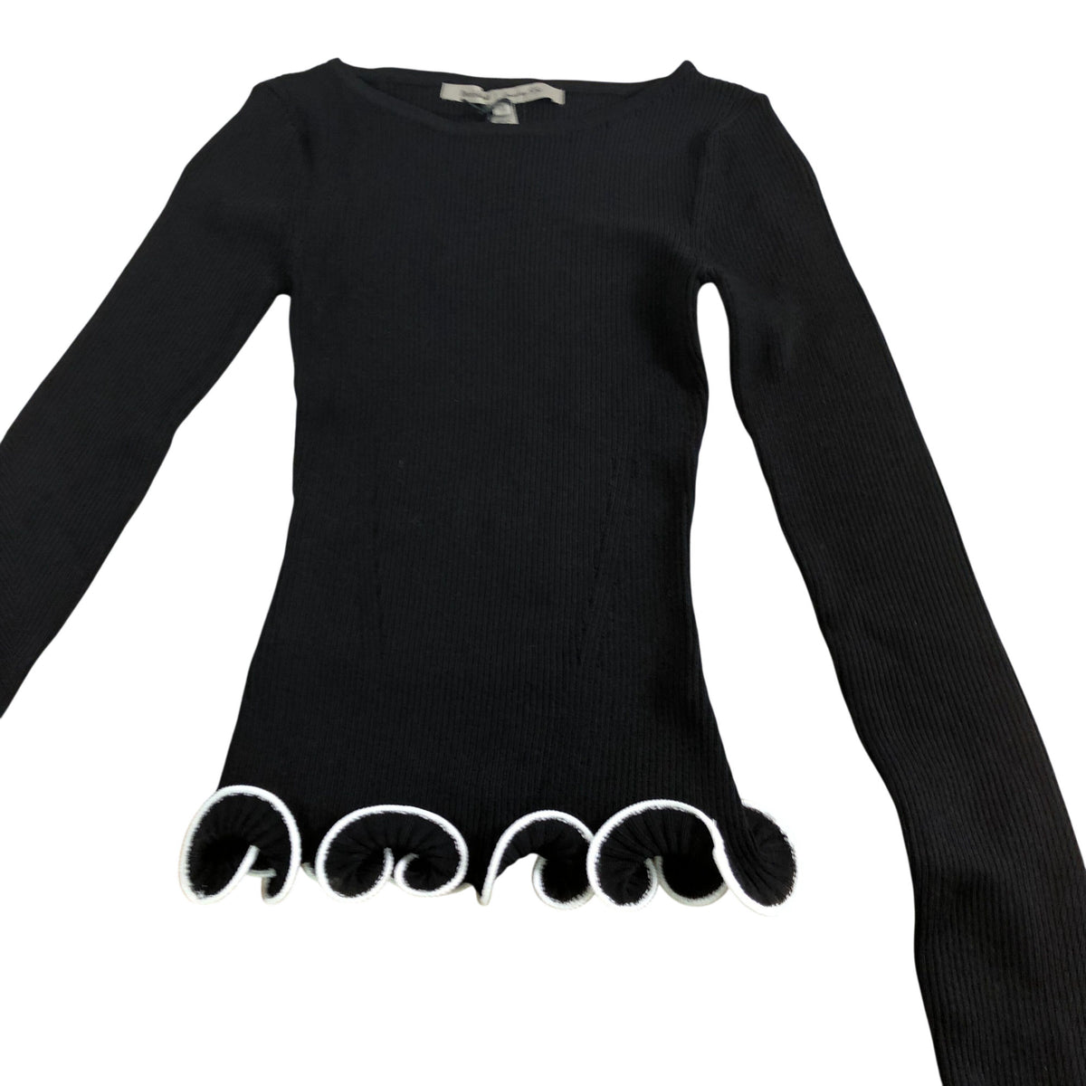 River Island Black Ribbed Long Sleeve Top UK XS Women's Wave Hem