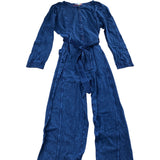 Women Denim Jumpsuit Long Sleeve Button Up Belted