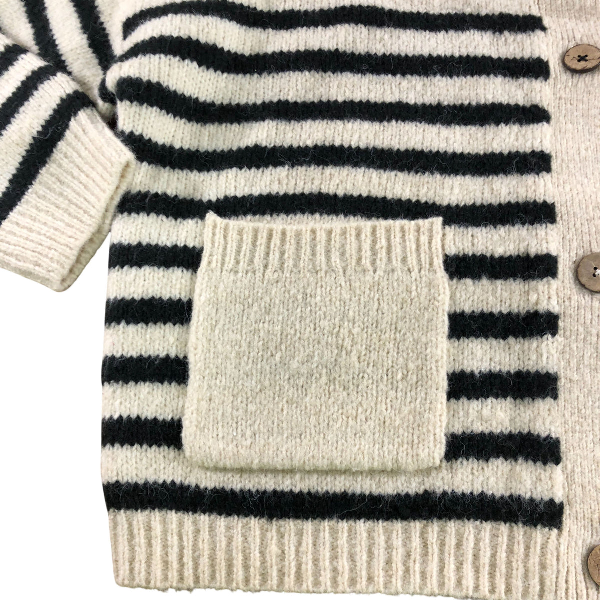 UK18 Women's Striped Cardigan Cream Black Knitted Button Front