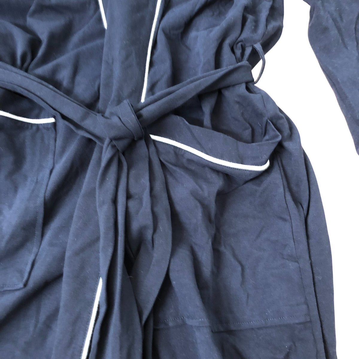 Short Navy Cotton Blend Robe with Contrast Trim Lounge Wear Size L