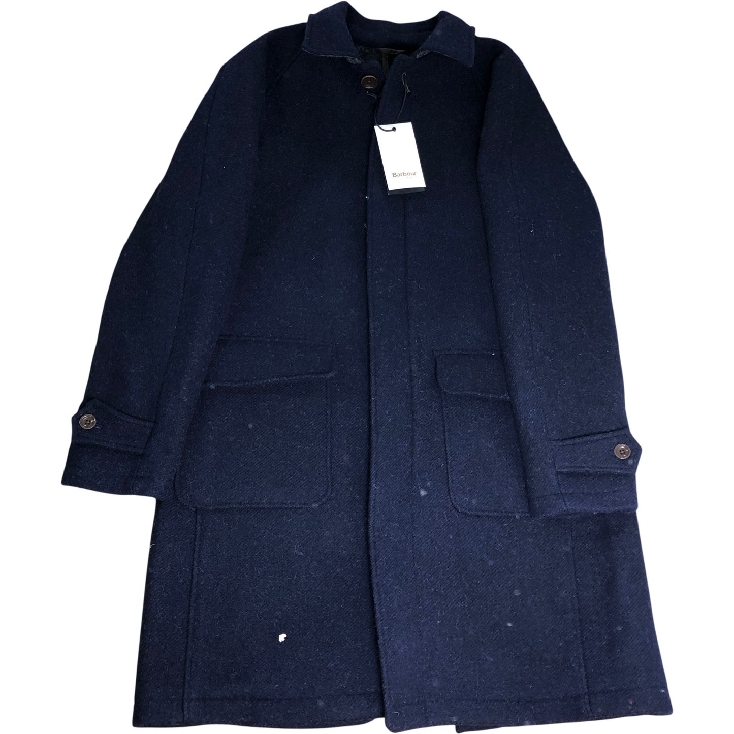 Barbour Men's Wool Overcoat Size M Navy Stylish Warm Button Front