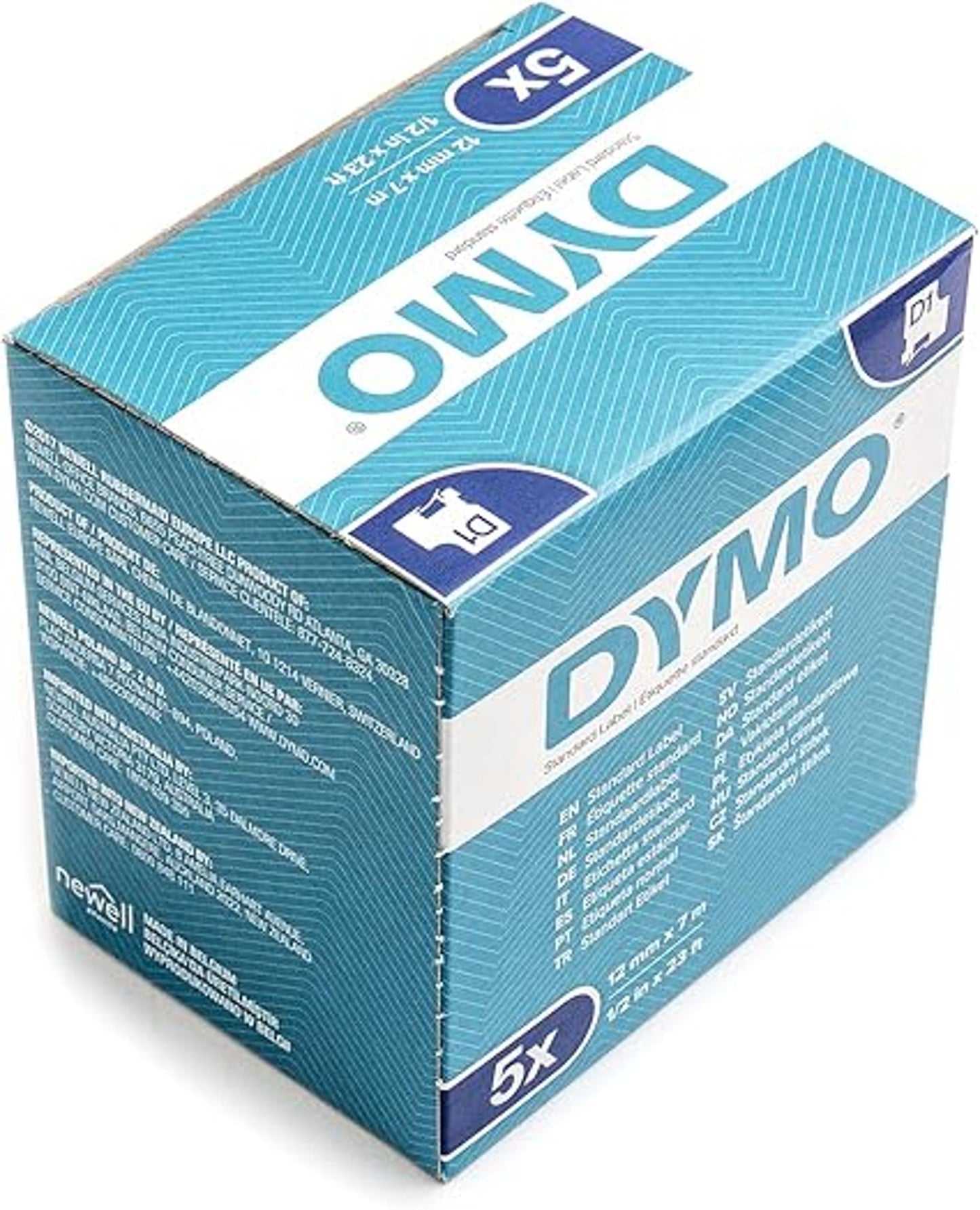 DYMO D1 Label Tapes 12mm 5 Pack Standard Label White Background Blue Text