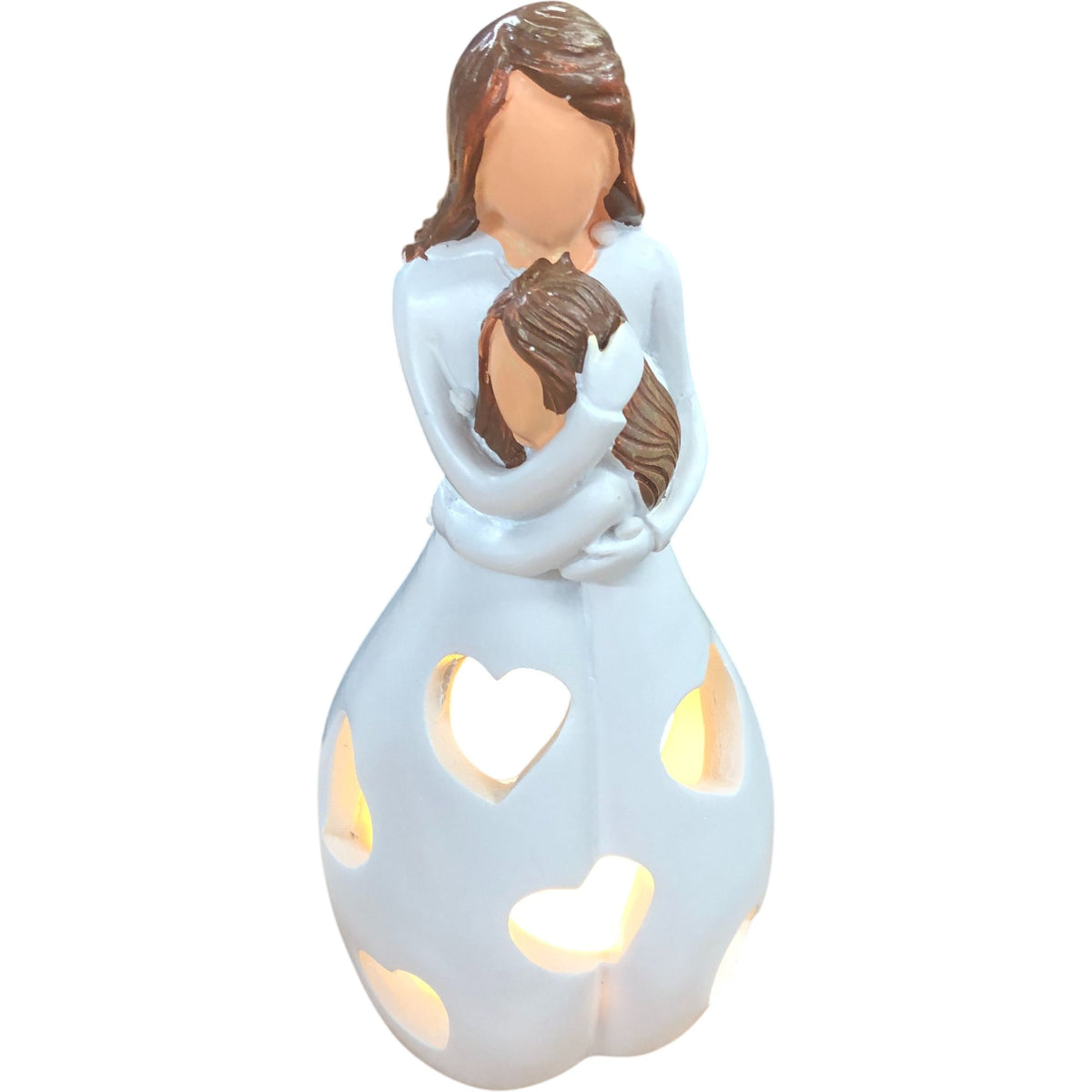 Mother and Child Ceramic Figurine White Heart Cutouts Candle Holder