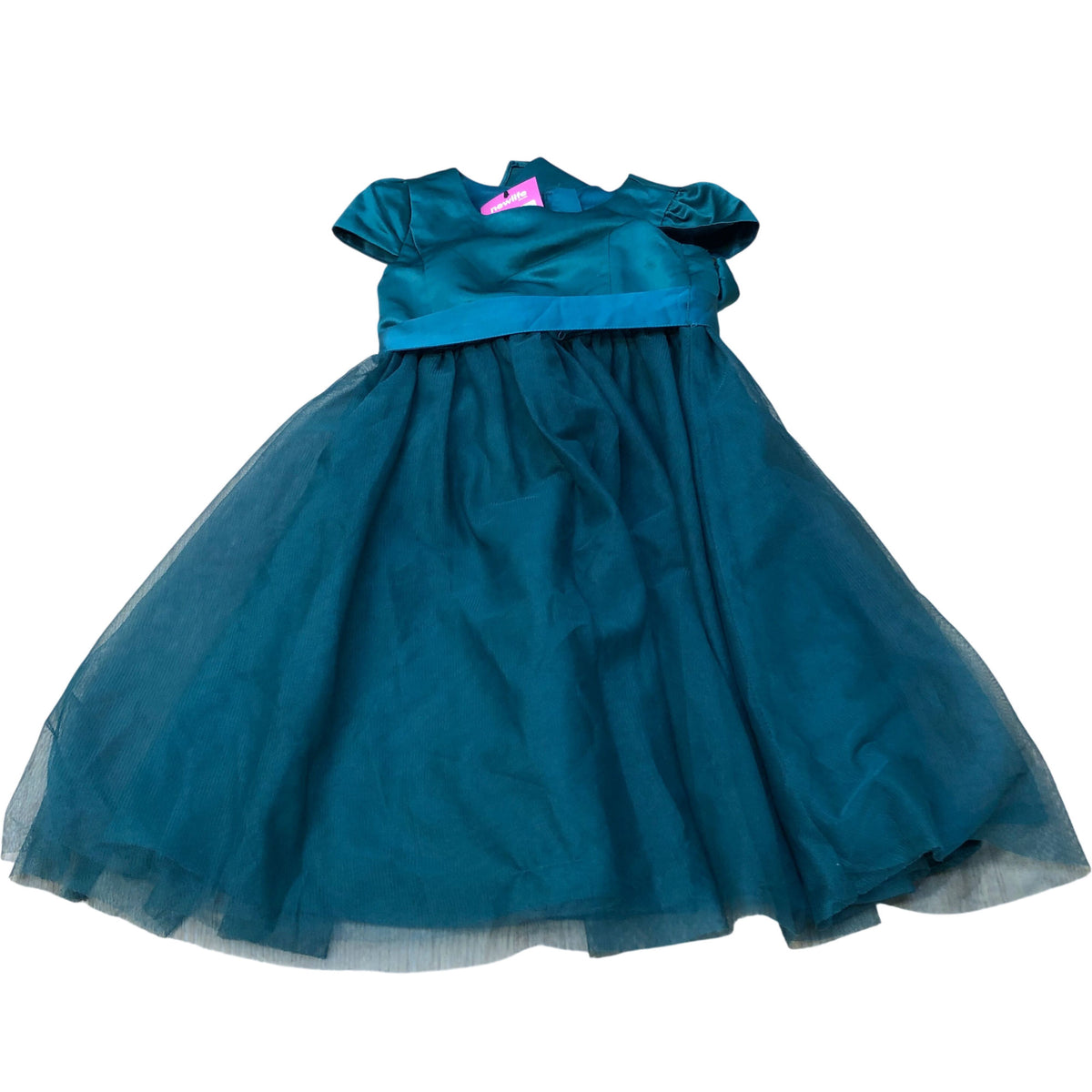 Girls Dress Aged 5 Elegant Short Sleeve Teal Tulle
