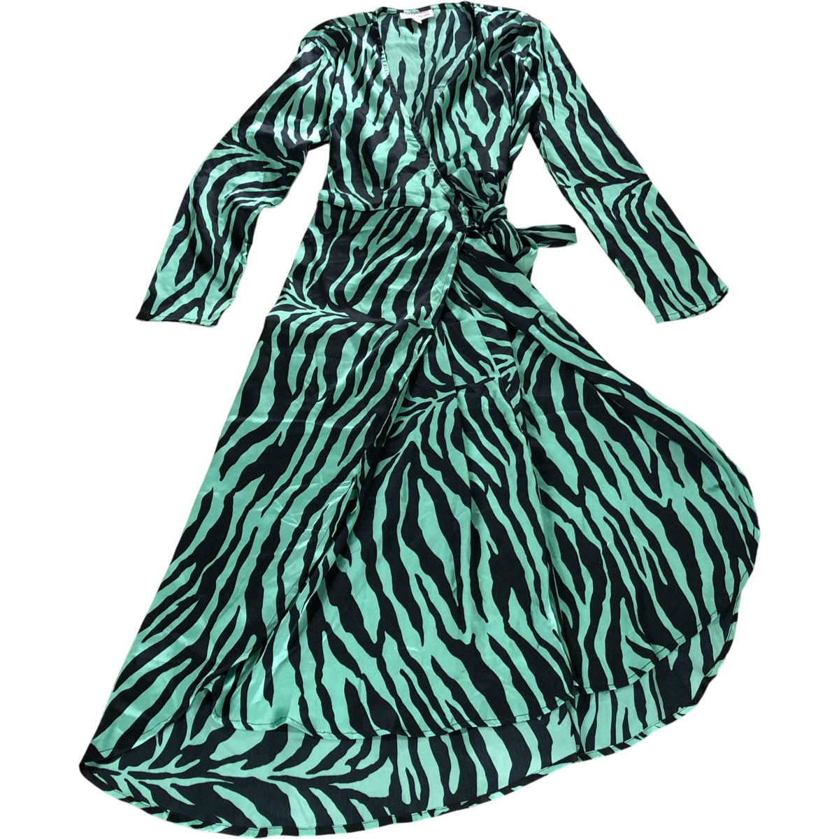 Dancing Leopard Mint Green Wrap Dress UK Size 10 Women's Long Sleeve Tiger Print