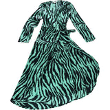Dancing Leopard Mint Green Wrap Dress UK Size 10 Women's Long Sleeve Tiger Print