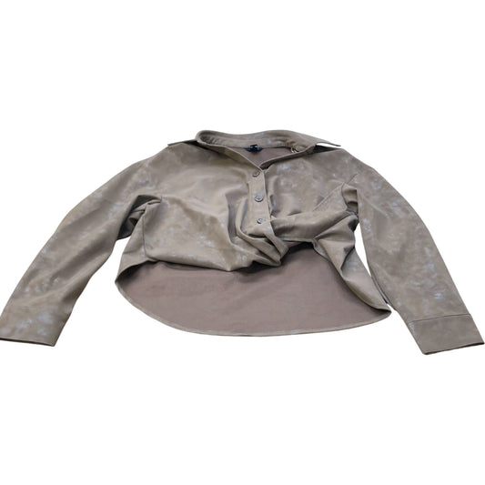 River Island Overshirt Jacket UK Size 8 Women's Brown Faux Leather Long Sleeve