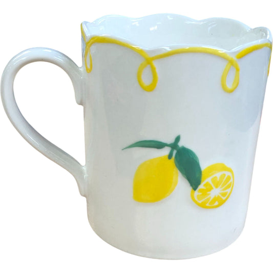 Decorative Lemon Theme Mug Scalloped Edge White Ceramic Drinkware
