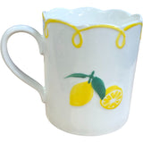 Decorative Lemon Theme Mug Scalloped Edge White Ceramic Drinkware