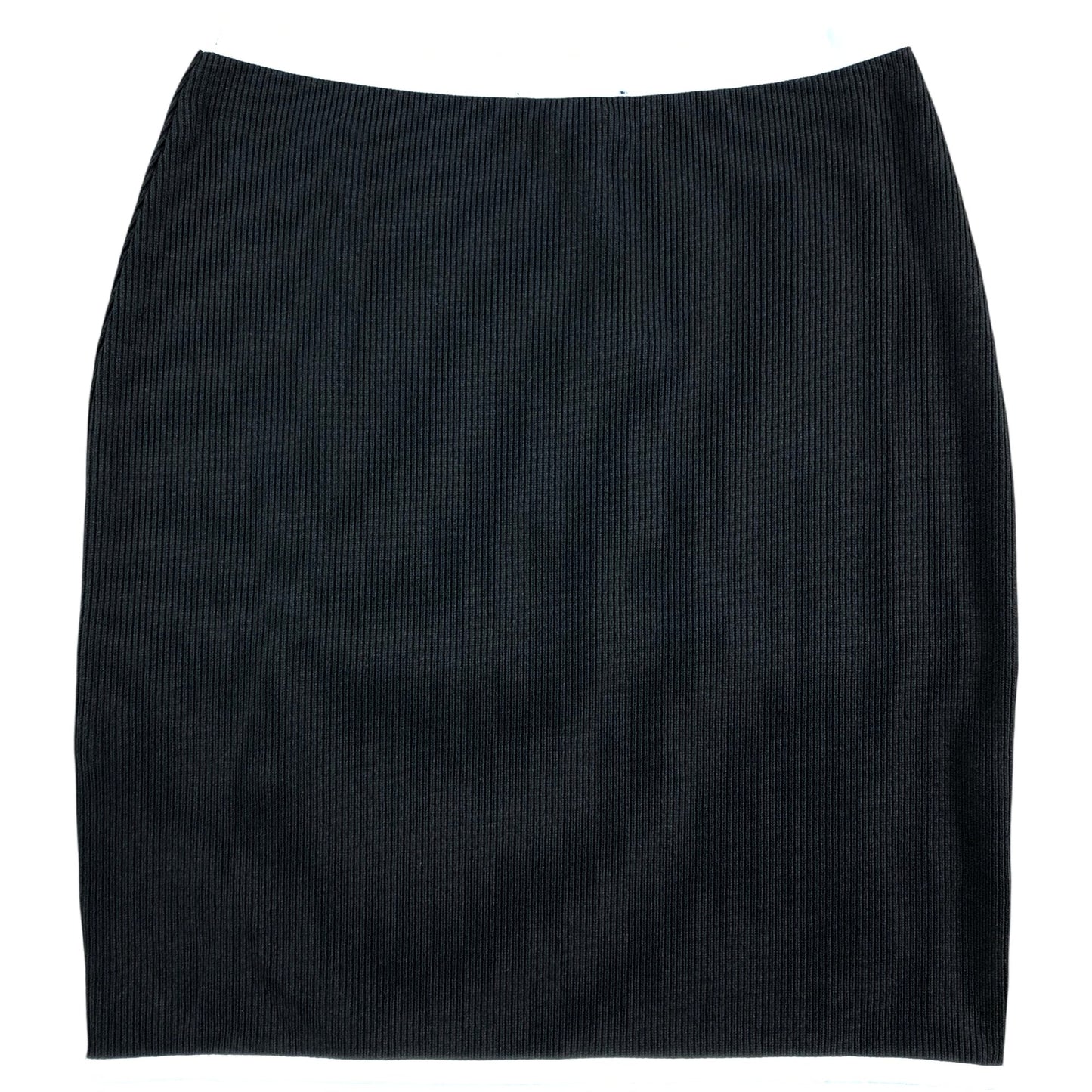 River island Black Ribbed Skirt UKM Women's Stretchy Knee Length With Slit