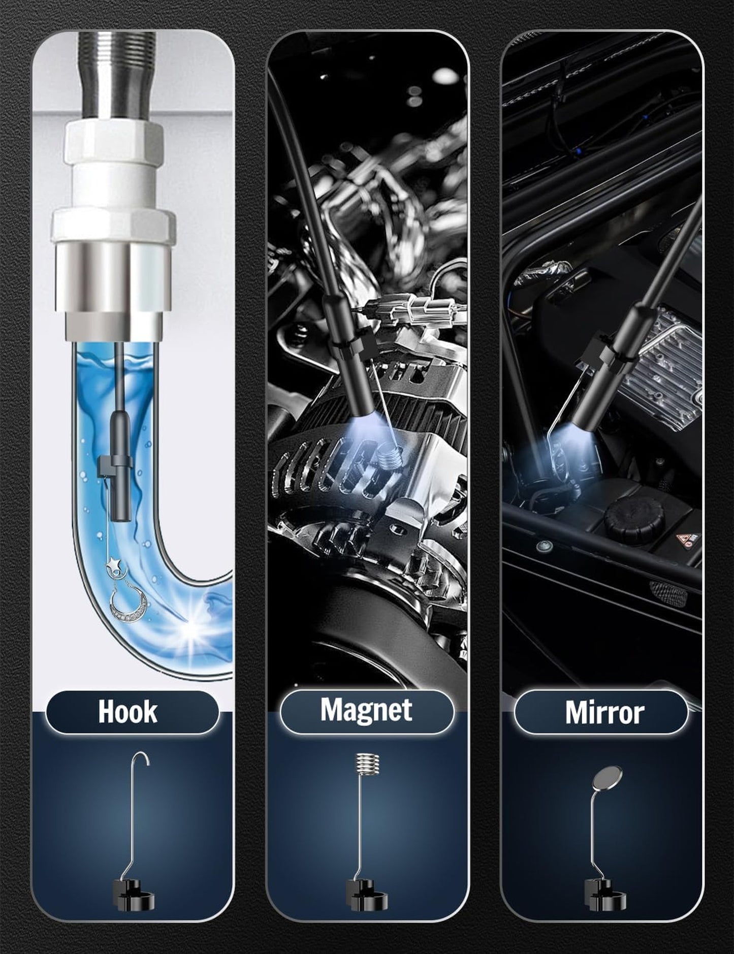 FERDILIZ 1920P HD Dual Lens Endoscope Camera Flexible Semi-Rigid Cable