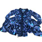 River Island Women's Floral Print Long Sleeve Dress Size 8 Navy Blue Ruffle Hem