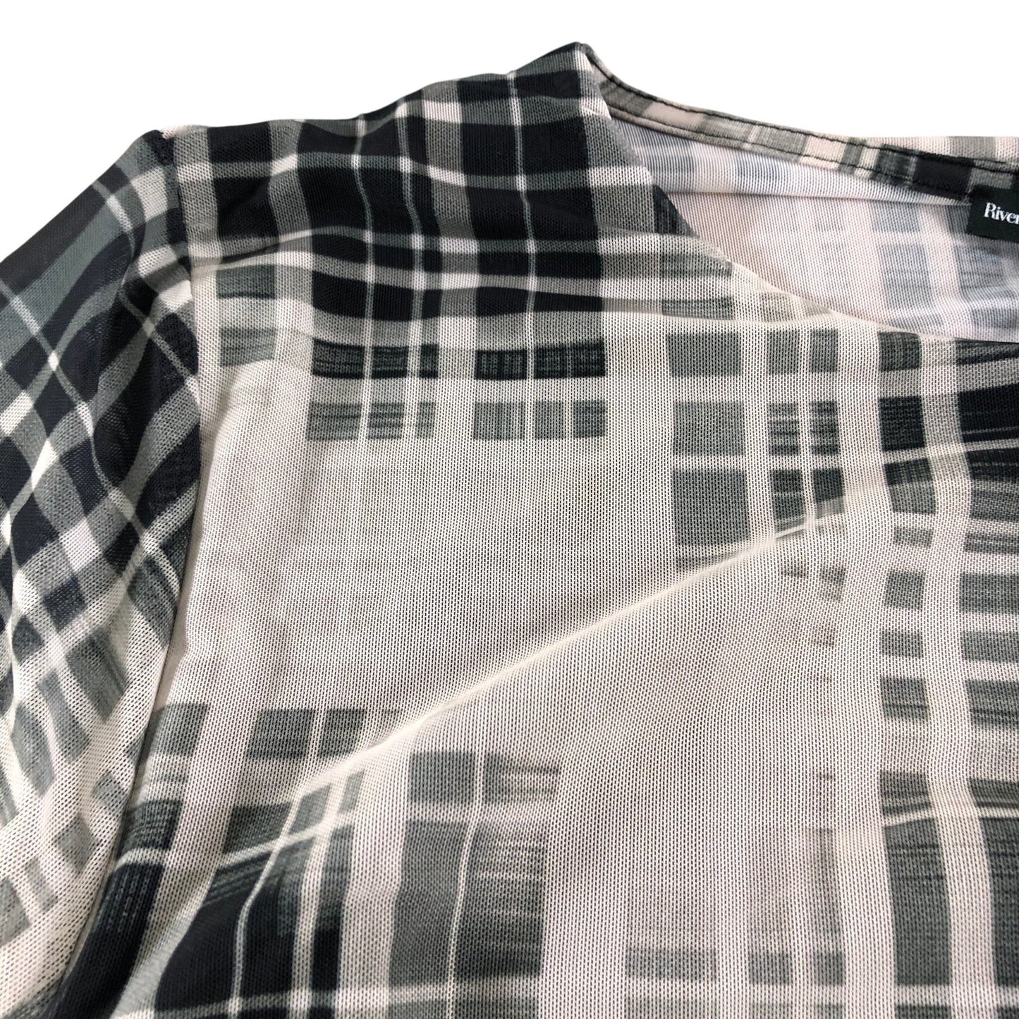 River Island UK14 Women's Black White Check Pattern Long Sleeve Top