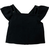 Girls Black Top Age 11 Years Puff Sleeve Bow Design