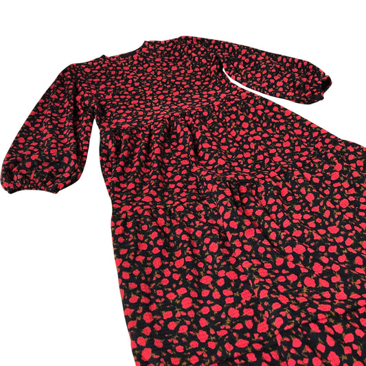 Floral Print Maxi Dress Red Black Long Sleeve Size 22