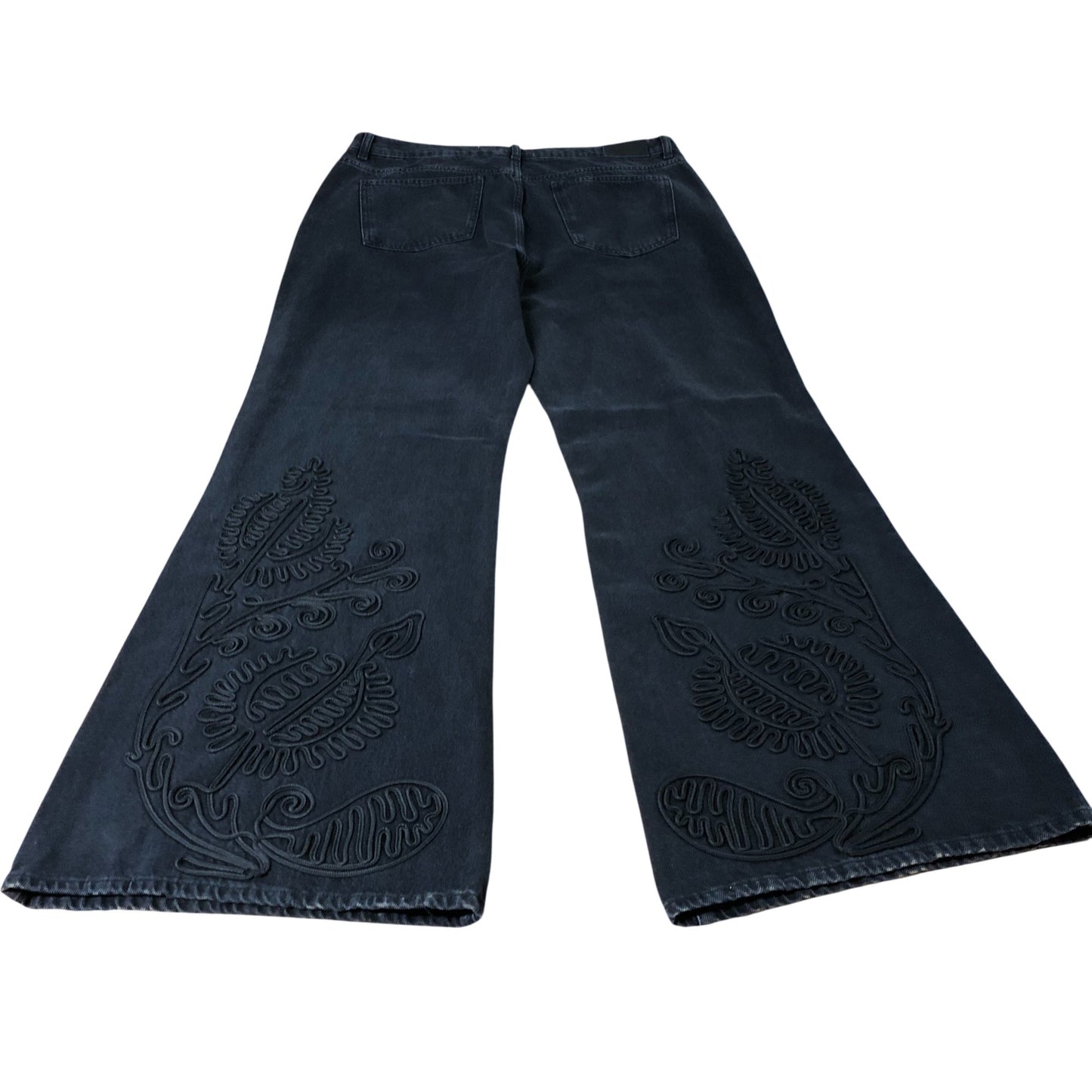 Branded Black Embroidered Wide Leg Jeans - Size 16L