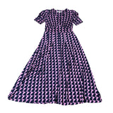 Boden Women's Midi Dress Pink Navy Geometric Bird Pattern Short Sleeve Size 8