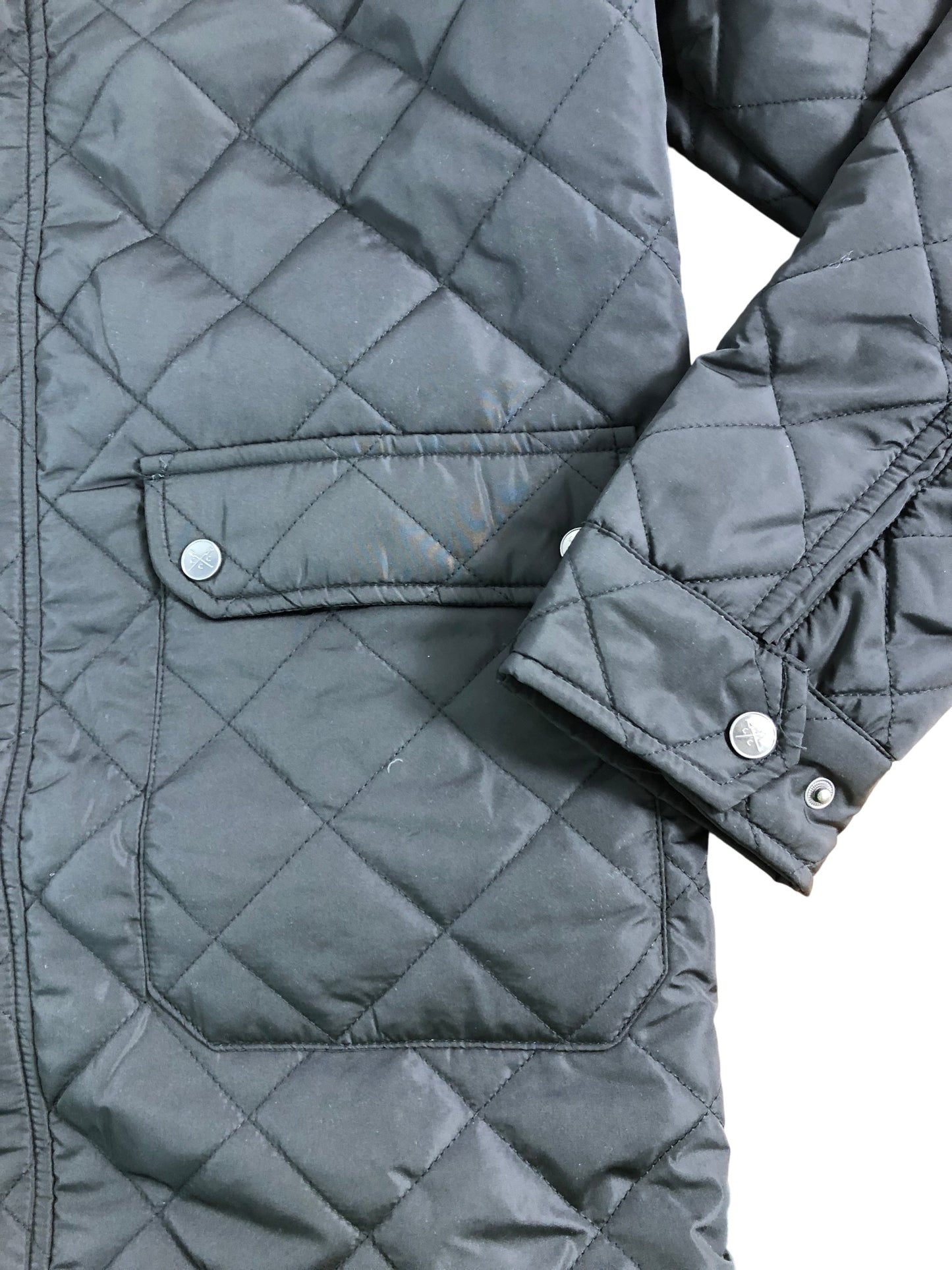 Branded Quilted Puffer Jacket Men's Black Button Fastening Size Medium