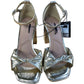 Gold Block Heel Sandals Open Toe Vegan Shoes Size 5