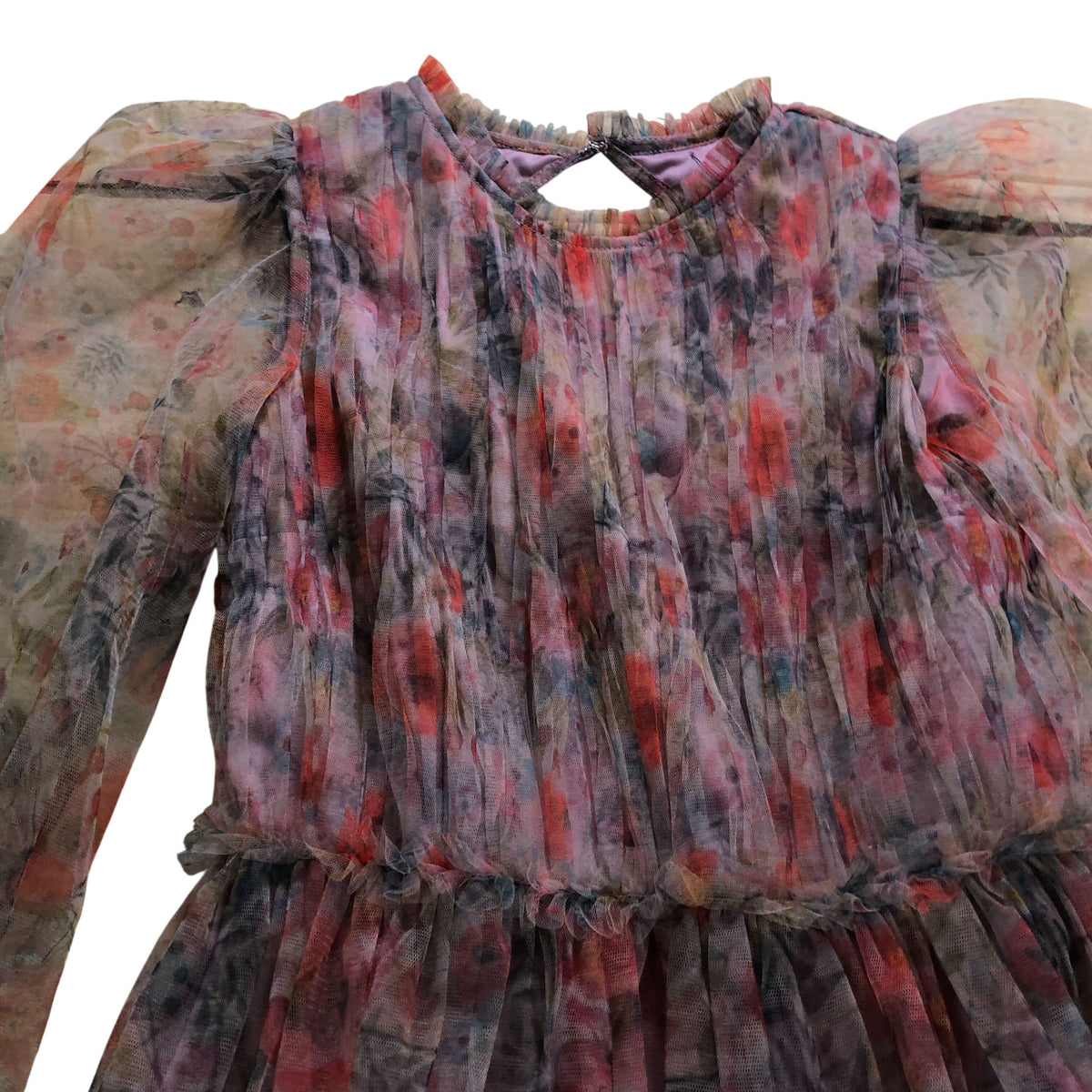Lace and Beads Floral Maxi Dress UK8 Women's Pink Tulle Long Sleeve