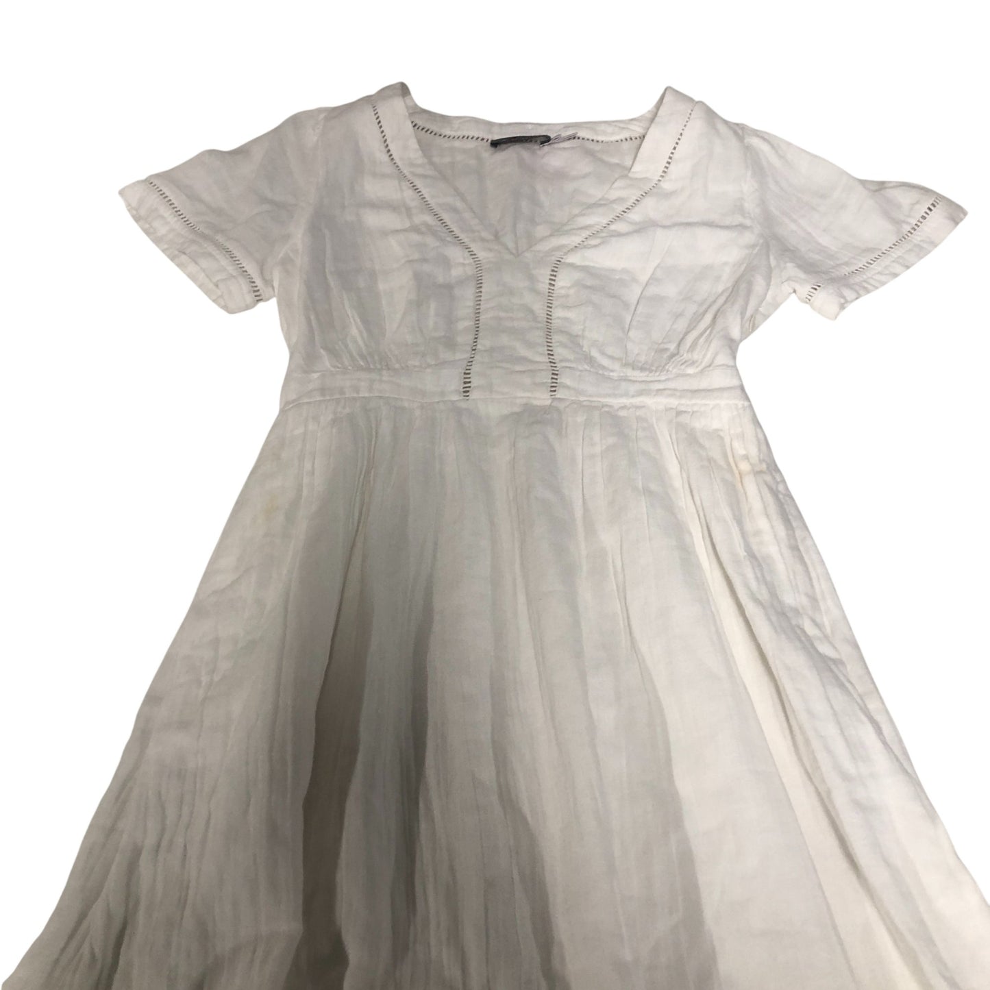 White Cotton Maxi Dress Women Short Sleeve Lace Trim UK8