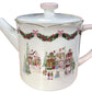 Vintage Style Christmas Village Themed Gold Trim Ceramic Teapot