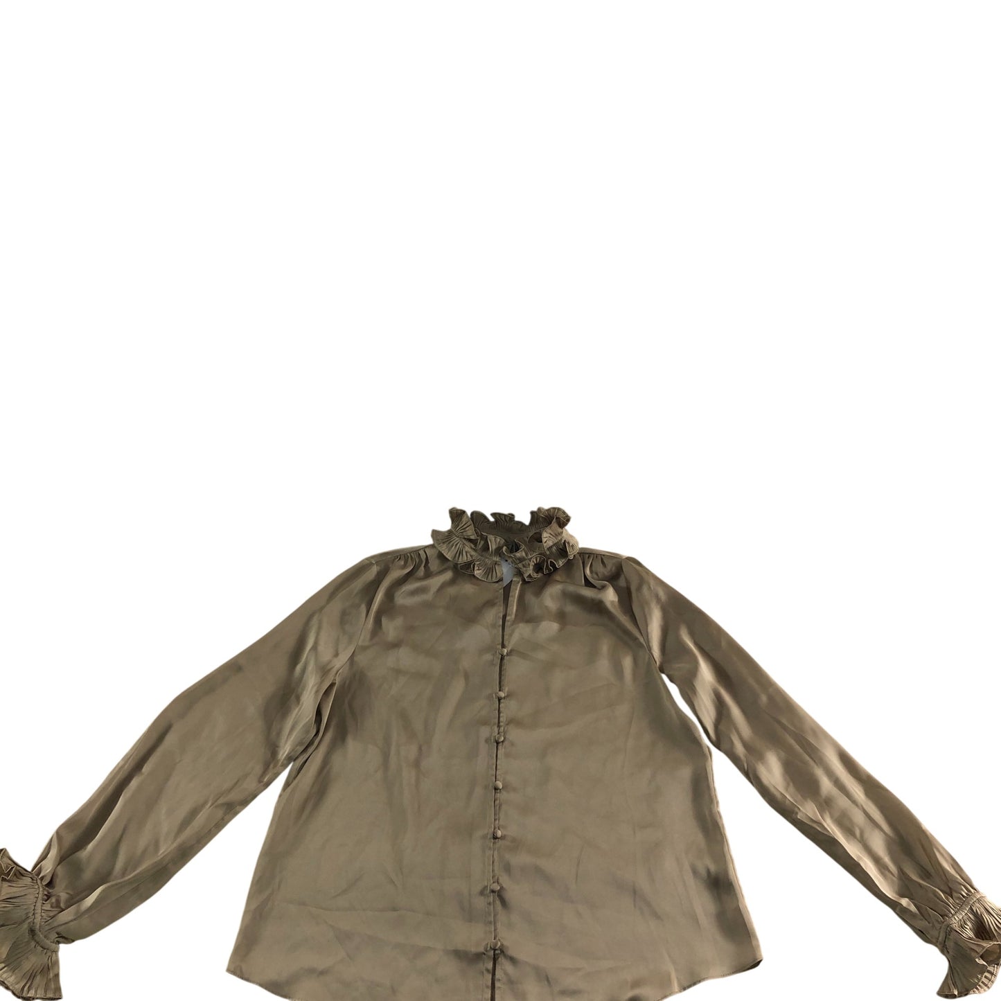 Branded Gold Ruffle Satin Blouse - Size 8