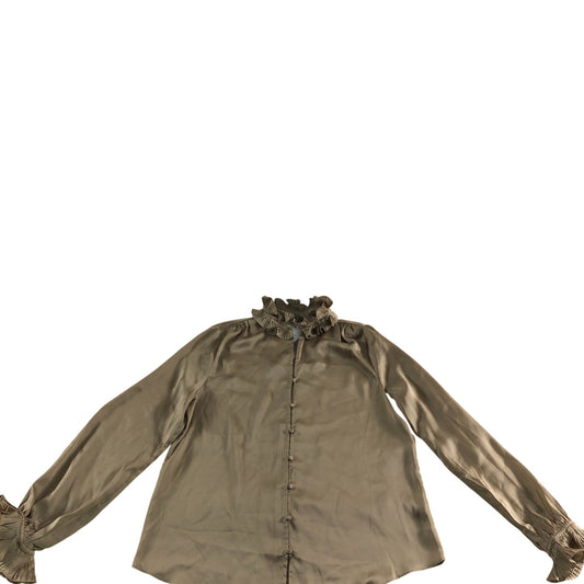Branded Gold Ruffle Satin Blouse - Size 8